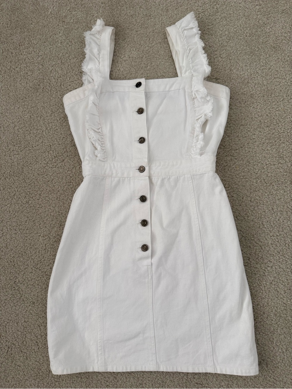 Elan White Ruffle-Trim Button Front Mini Dress